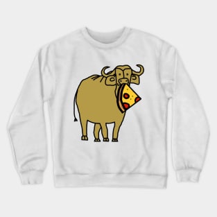 Gold Ox with Pepperoni Pizza Slice in Mouth Crewneck Sweatshirt